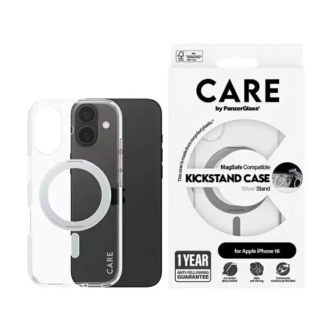 Etui CARE by PanzerGlass Feature Kickstand iPhone 16 srebrny MagSafe