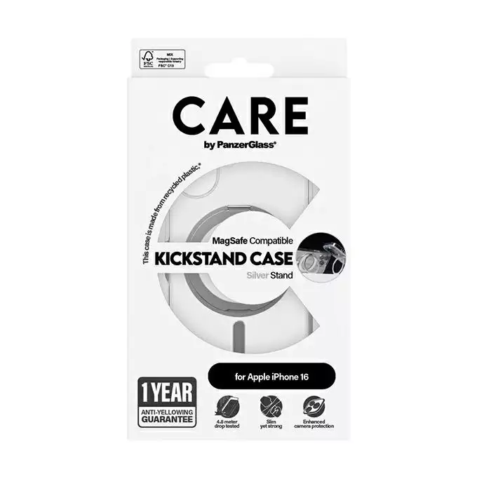 Etui CARE by PanzerGlass Feature Kickstand iPhone 16 srebrny MagSafe