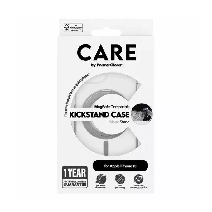Etui CARE by PanzerGlass Kickstand iPhone 15 MagSafe srebrny