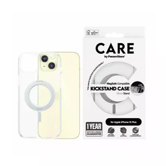 Etui CARE by PanzerGlass Kickstand iPhone 15 Plus MagSafe srebrny