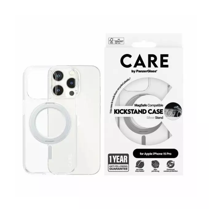 Etui CARE by PanzerGlass Kickstand iPhone 15 Pro MagSafe srebrny