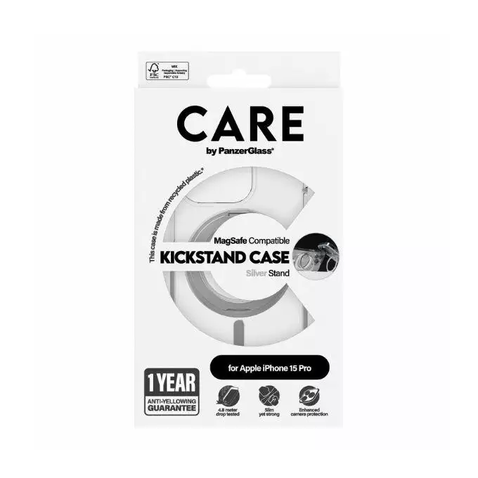 Etui CARE by PanzerGlass Kickstand iPhone 15 Pro MagSafe srebrny