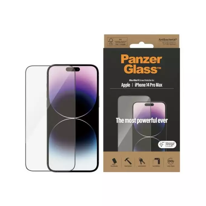 PanzerGlass Ultra-Wide Fit iPhone 14 Pro Max 6,7&quot; Screen Protection Antibacterial 2774