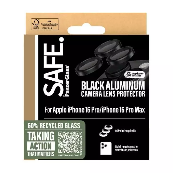 Szkło hartowane na obiektyw do iPhone 16 Pro  | 16 Pro Max SAFE by PanzerGlass czarny