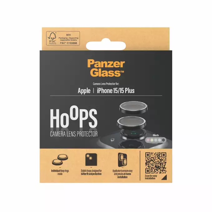 Szkło na obiektyw do iPhone 15 | 15 Plus PanzerGlass Hoops czarny