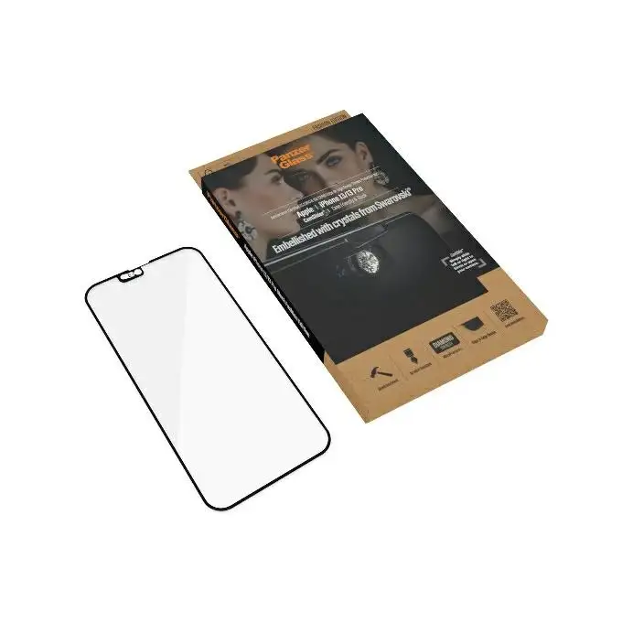 Szkło ochronne E2E Microfracture z CamSlider i Swarovski do iPhone 13 / 13 Pro PanzerGlass, Case Friendly, antybakteryjne, czarne