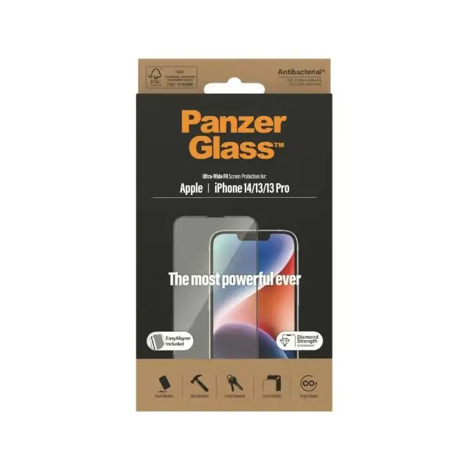 Szkło ochronne Ultra-Wide Fit do iPhone 14 / 13 Pro / 13 (6,1&quot;) PanzerGlass, antybakteryjne, Easy Aligner w zestawie