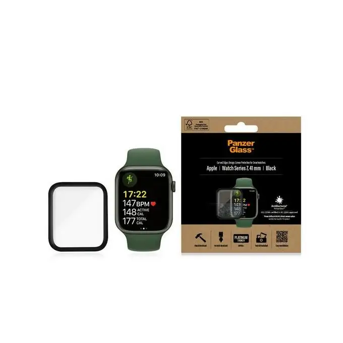 Szkło ochronne do Apple Watch 7 (41 mm) PanzerGlass Curved, antybakteryjne, czarne