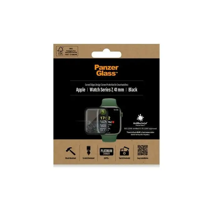 Szkło ochronne do Apple Watch 7 (41 mm) PanzerGlass Curved, antybakteryjne, czarne