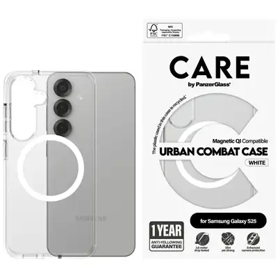Etui CARE by PanzerGlass Flagship Urban Combat White QI do Samsung Galaxy S25, przezroczyste