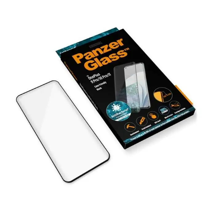Szkło ochronne E2E Microfracture do OnePlus 9 Pro / 10 Pro / 11 PanzerGlass, Case Friendly, antybakteryjne, czarne