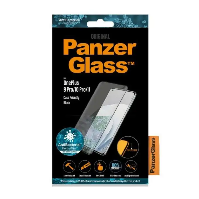 Szkło ochronne E2E Microfracture do OnePlus 9 Pro / 10 Pro / 11 PanzerGlass, Case Friendly, antybakteryjne, czarne