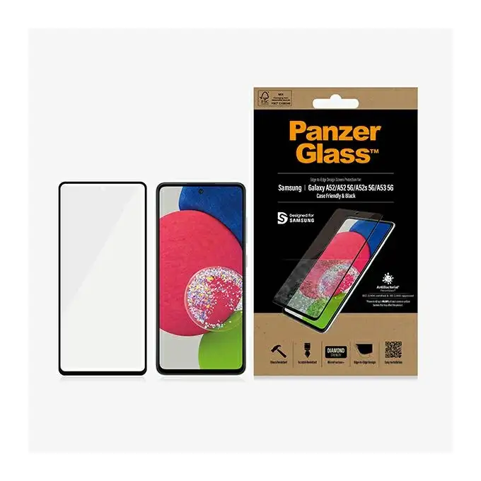 Szkło ochronne E2E Microfracture do Samsung A52 / A52 5G / A53 5G PanzerGlass, Case Friendly, antybakteryjne, czarne