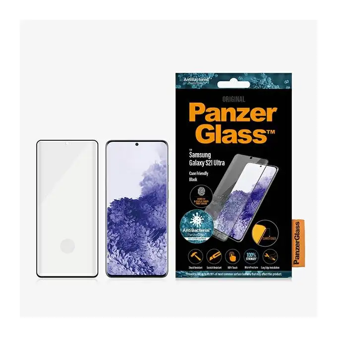 Szkło ochronne E2E Microfracture do Samsung S21 Ultra (G998) PanzerGlass, Case Friendly, FingerPrint, antybakteryjne, czarne