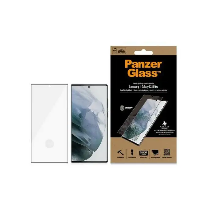 Szkło ochronne E2E Microfracture do Samsung S22 Ultra (G908) PanzerGlass, Case Friendly, antybakteryjne, czarne