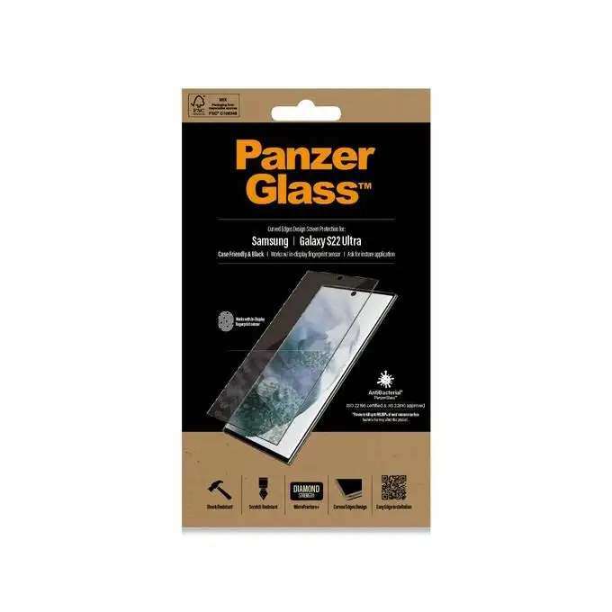 Szkło ochronne E2E Microfracture do Samsung S22 Ultra (G908) PanzerGlass, Case Friendly, antybakteryjne, czarne