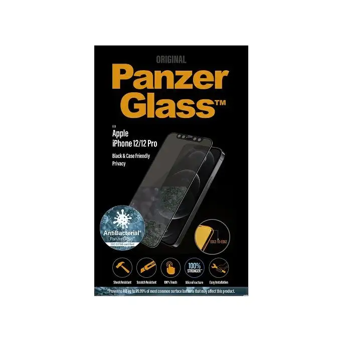 Szkło ochronne E2E Super+ do iPhone 12 / 12 Pro PanzerGlass, antybakteryjne Microfracture, Privacy