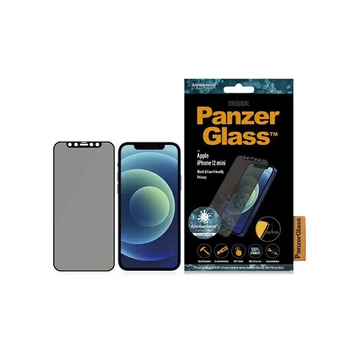 Szkło ochronne E2E Super+ do iPhone 12 Mini PanzerGlass, antybakteryjne Microfracture, Privacy