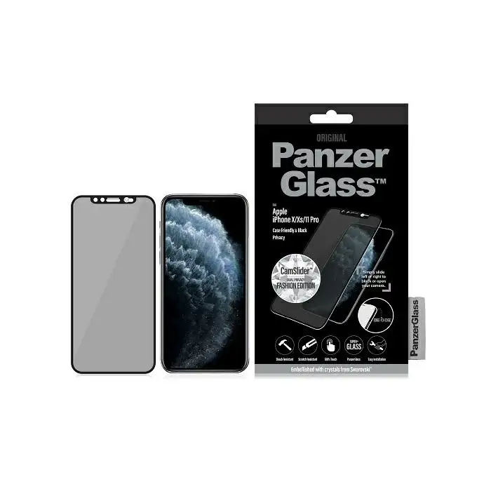 Szkło ochronne E2E Super+ do iPhone X / Xs / 11 Pro PanzerGlass, Swarovsky CamSlider Privacy