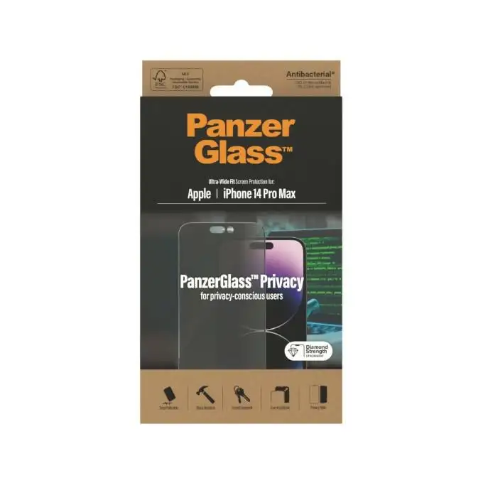 Szkło ochronne do iPhone 14 Pro Max (6,7&quot;) PanzerGlass, Privacy, antybakteryjne